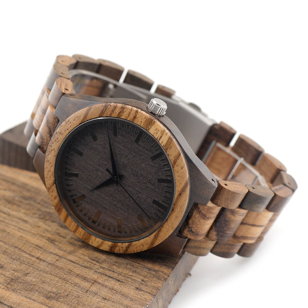 Round Vintage Zebra Wood Watch