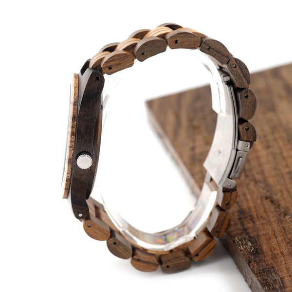 Round Vintage Zebra Wood Watch