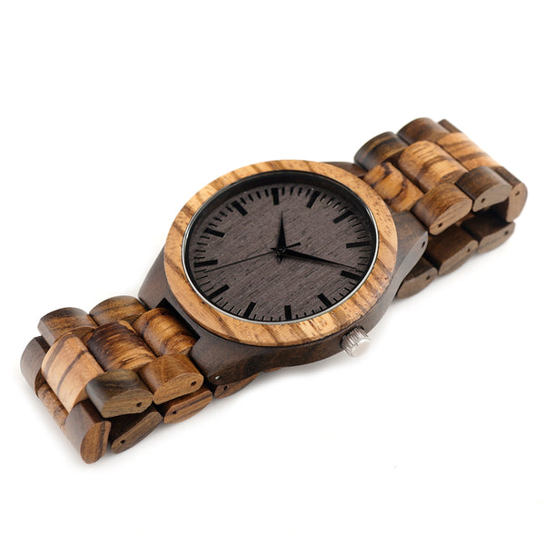 Round Vintage Zebra Wood Watch