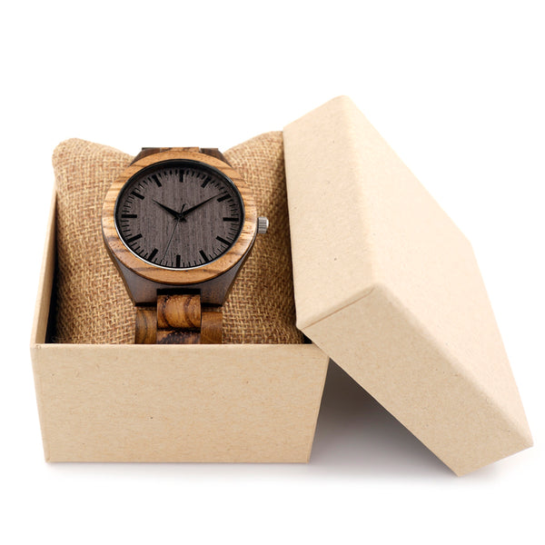 Round Vintage Zebra Wood Watch